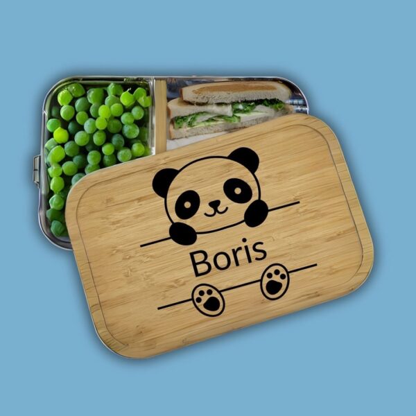 Brotdose Edelstahl und Bambusdeckel Panda